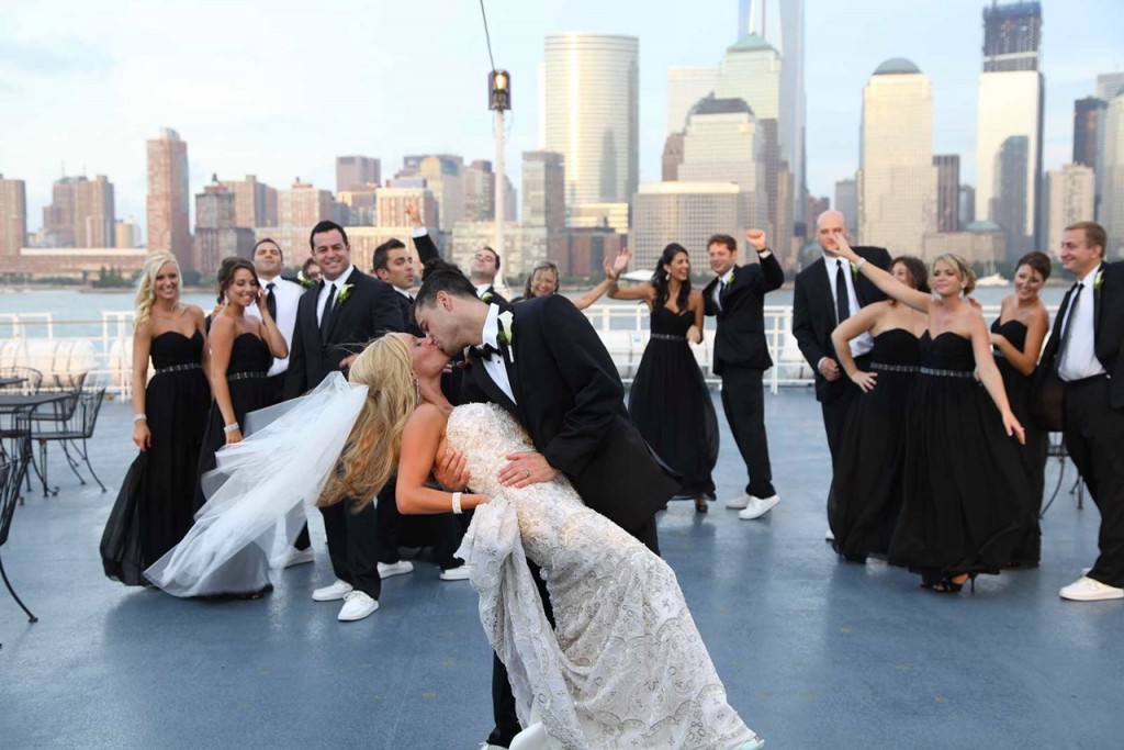 Wedding Day Kiss on A Yacht in NYC
